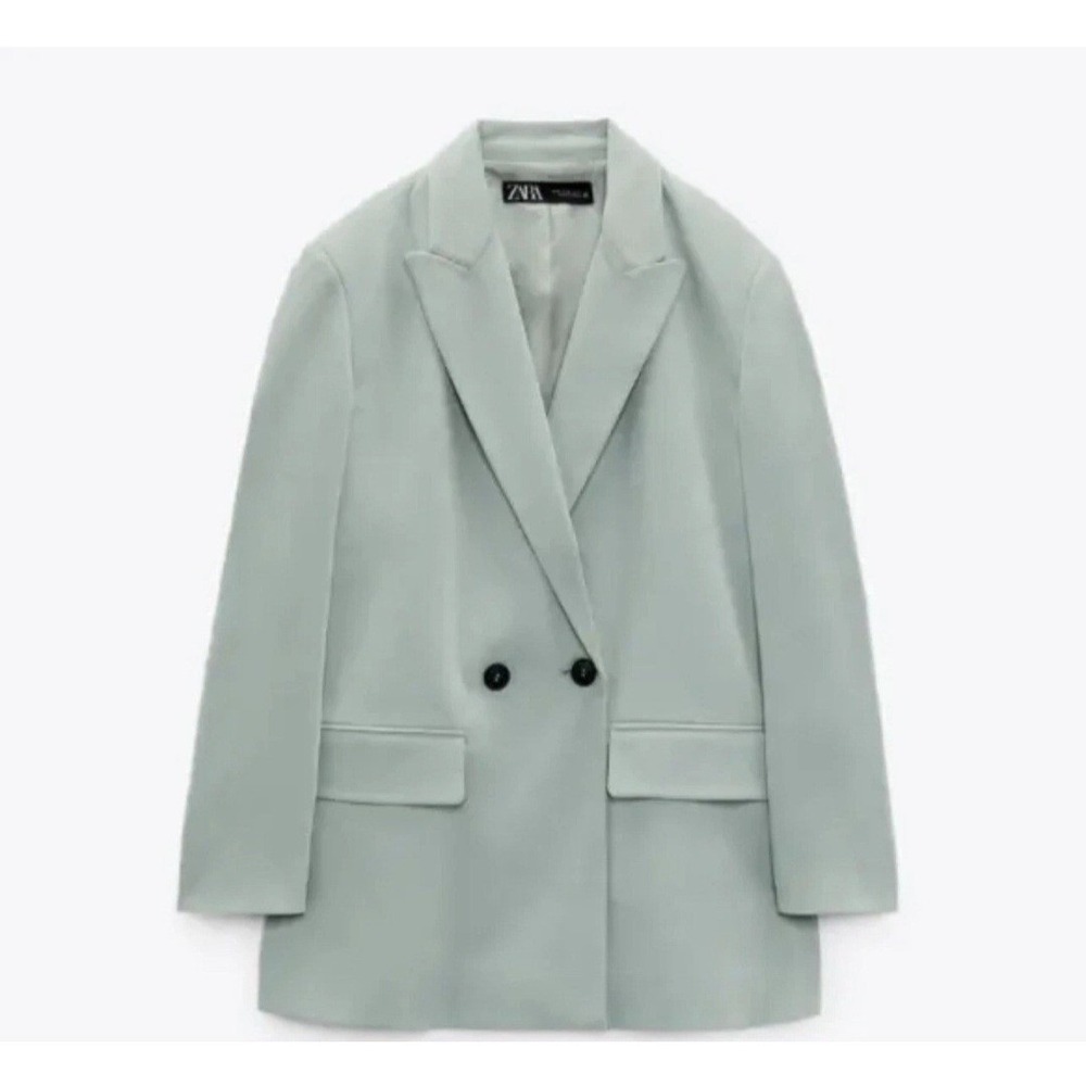 Zara Womens Sage Green Double Breasted Oversized Blazer Jacket Size M - Picture 3 of 13